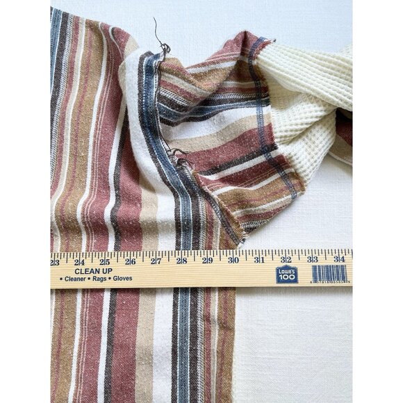 POL Mens Sz M Oversized Henley Tan waffle Knit Mixed Striped Fabric‎ (flaw) - Picture 9 of 11